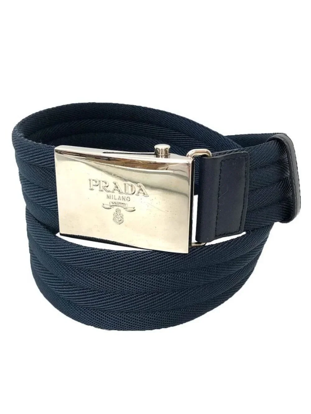 Prada Belt 80 32 Navy Silver Buckle